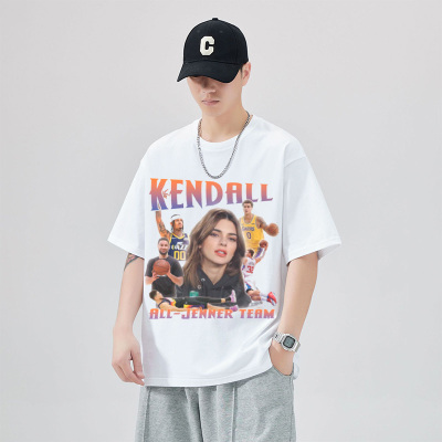 Kendall Jenner肯豆詹娜美式重磅纯棉宽松篮球潮印花纯棉短袖t恤