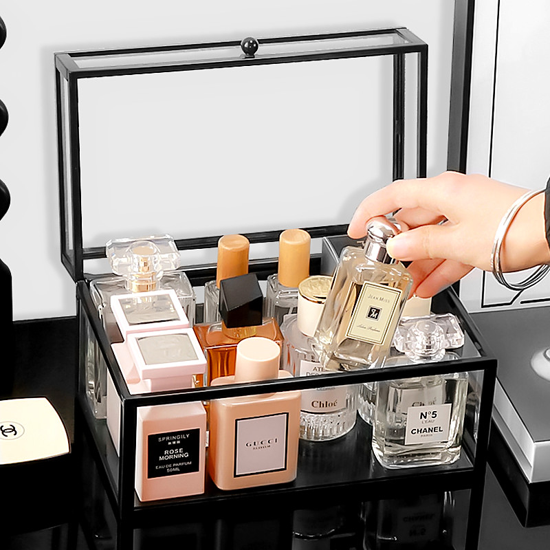 网红玻璃防尘香水收纳盒