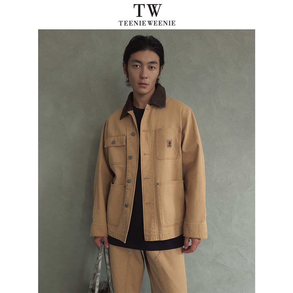 Teenie Weenie小熊男装美式复古工装水洗做旧帆布舒适牛仔夹克