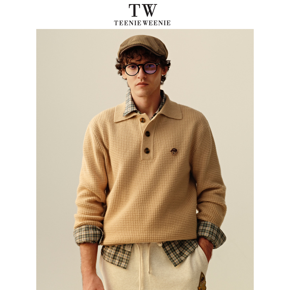 Teenie Weenie小熊男装熊头刺绣日式复古休闲落肩通勤毛