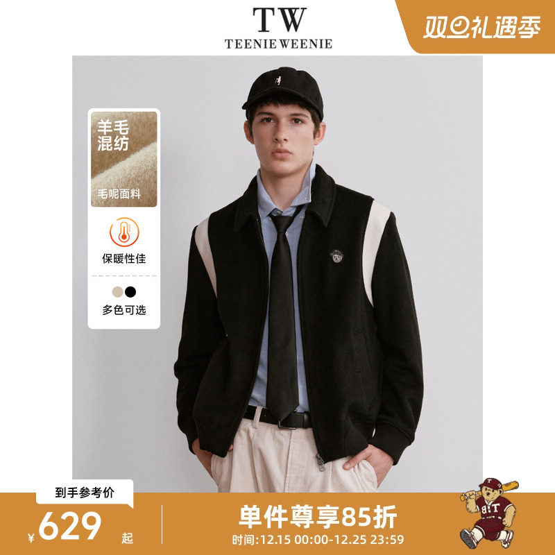 TeenieWeenie小熊男装简约时尚毛呢外套冬季棒球服美式绵