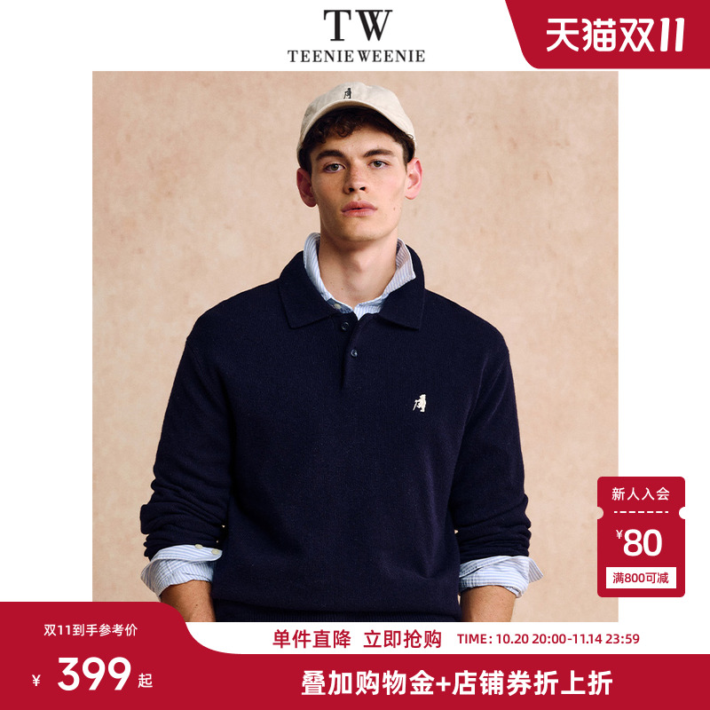 Teenie Weenie小熊男装翻领保暖毛衣上衣冬季美式针织衫新款