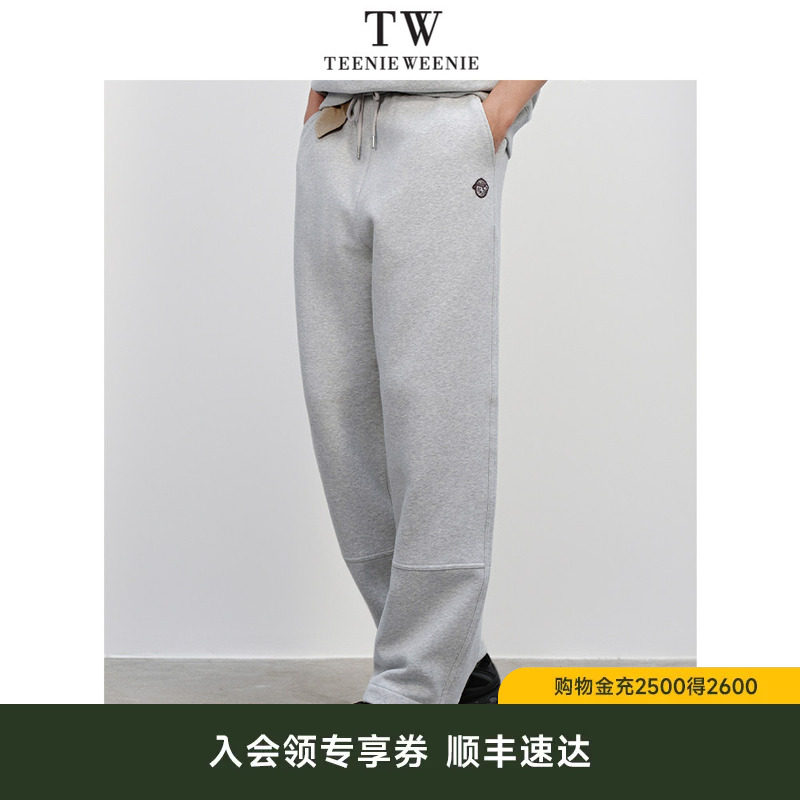 TeenieWeenie小熊男装松紧抽绳简约宽松直筒运动抓绒休闲裤