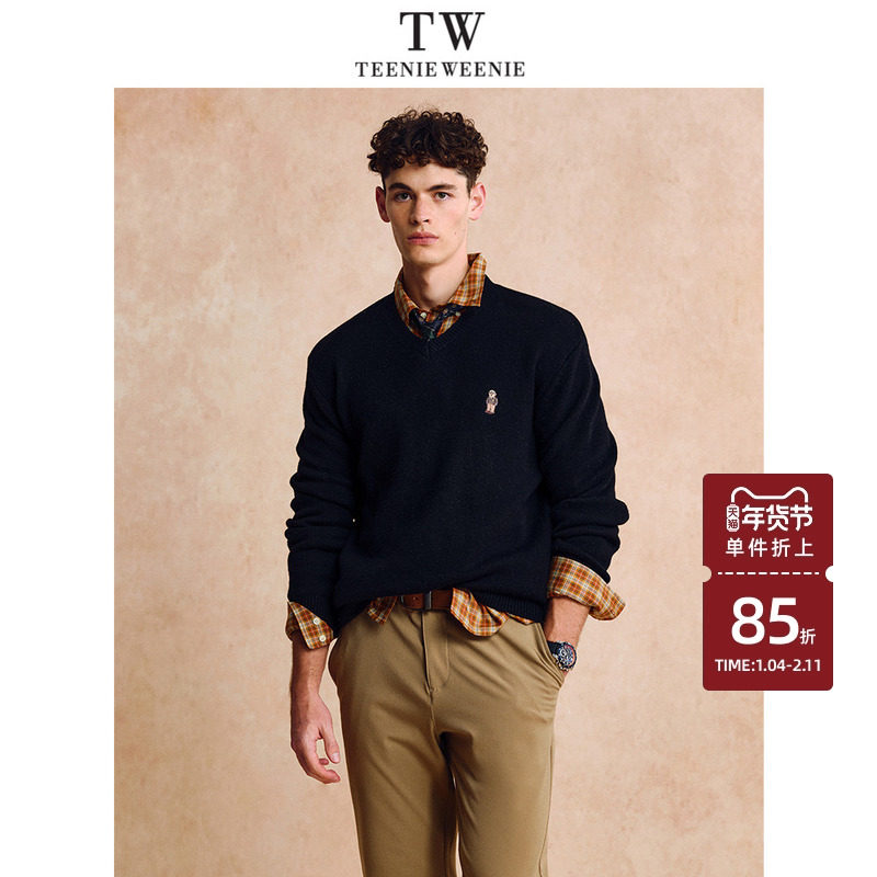 【何洛洛同款】TeenieWeenie小熊男装保暖V领毛衣上衣针
