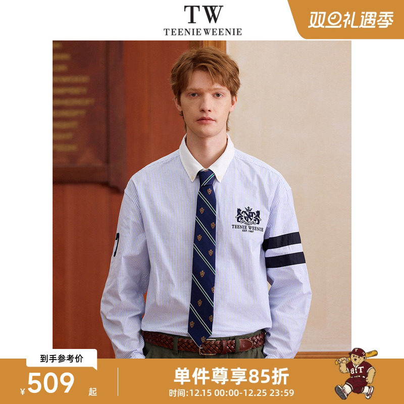 TeenieWeenie小熊男装衬衫2025春新款学院风简约条纹