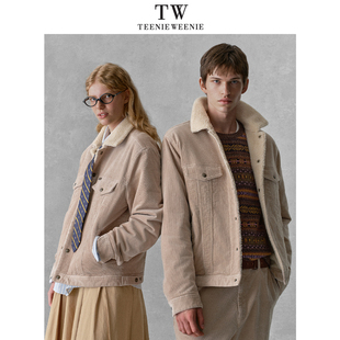 Teenie 休闲翻领灯芯绒拼接仿羊羔毛夹克外套 Weenie小熊男装