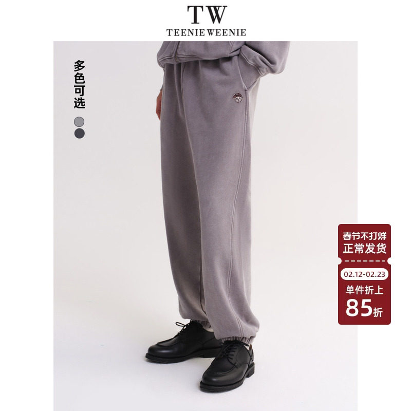 TeenieWeenie小熊男装卫裤2025年春季新款做旧水洗运动束脚休闲裤