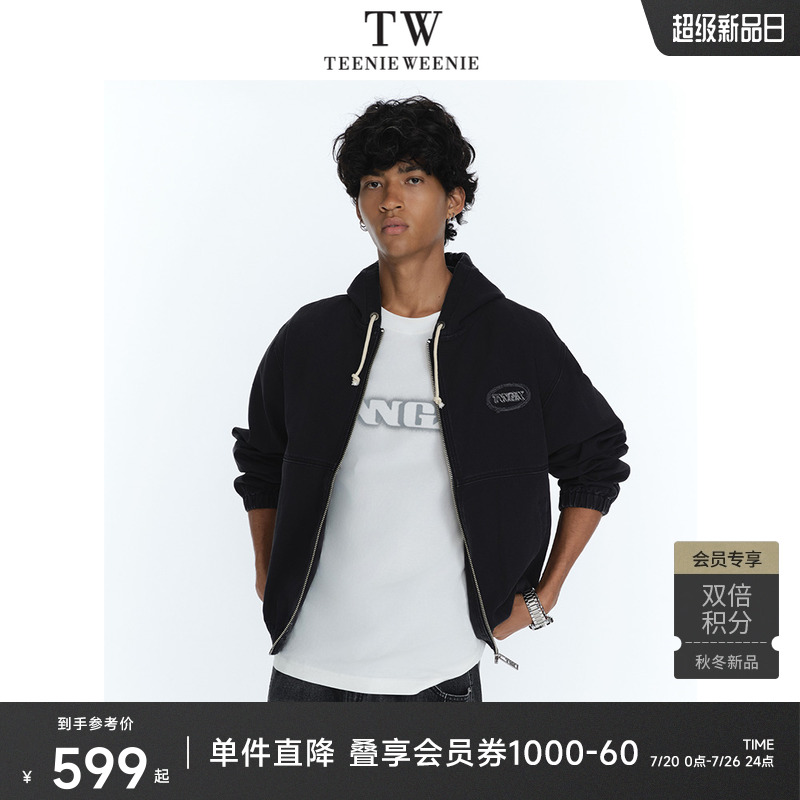 Teenie Weenie小熊男装复古水洗做旧帆布舒适街头风连帽牛仔夹克