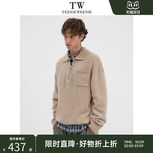 TeenieWeenie小熊男装上衣美式学院风骨感挺阔舒适翻领半拉链毛衣