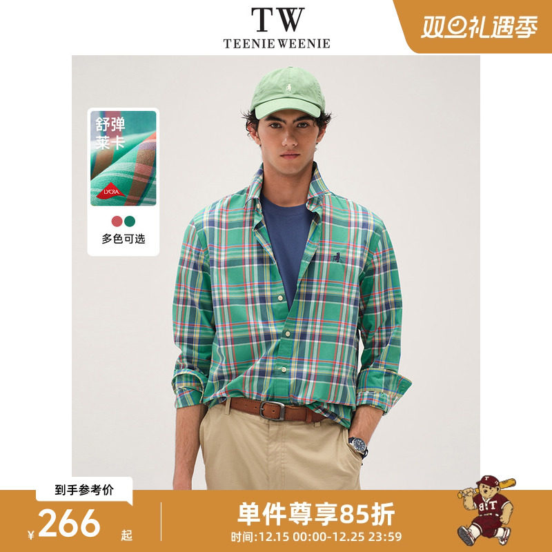TeenieWeenie小熊男装格纹衬衫2025春季新款美式休闲