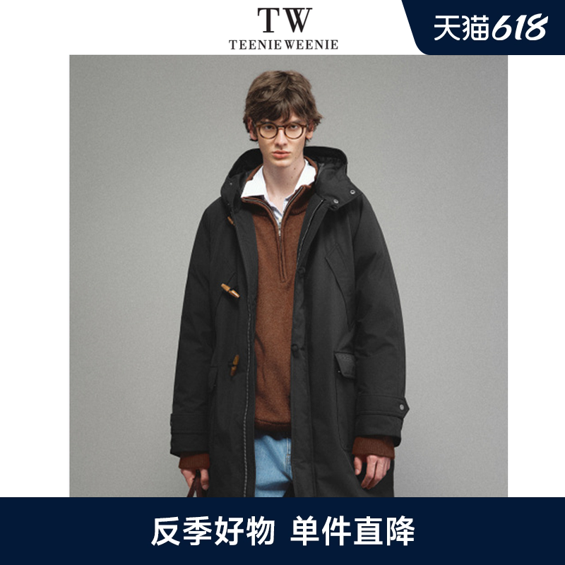 TeenieWeenie小熊男装轻盈三防90鸭绒防风连帽牛角扣长款羽绒服