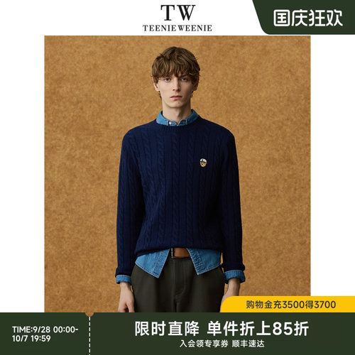 TeenieWeenie小熊男装复古学院风刺绣新款冬季长袖绞花上衣毛衣