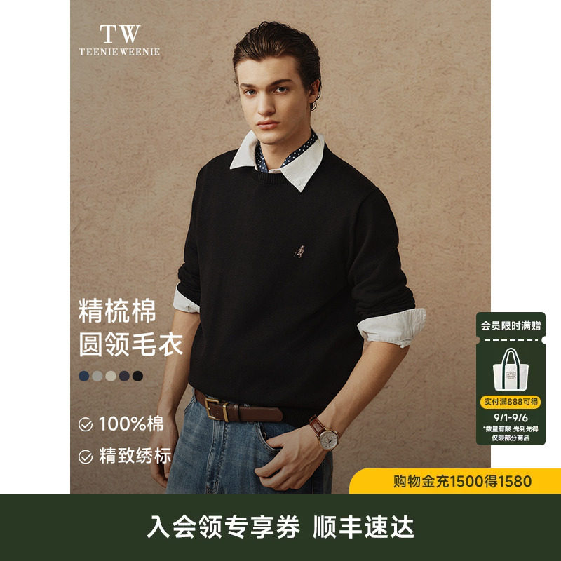 TeenieWeenie小熊男装长袖休闲风纯棉套头圆领刺绣保暖针织衫毛衣