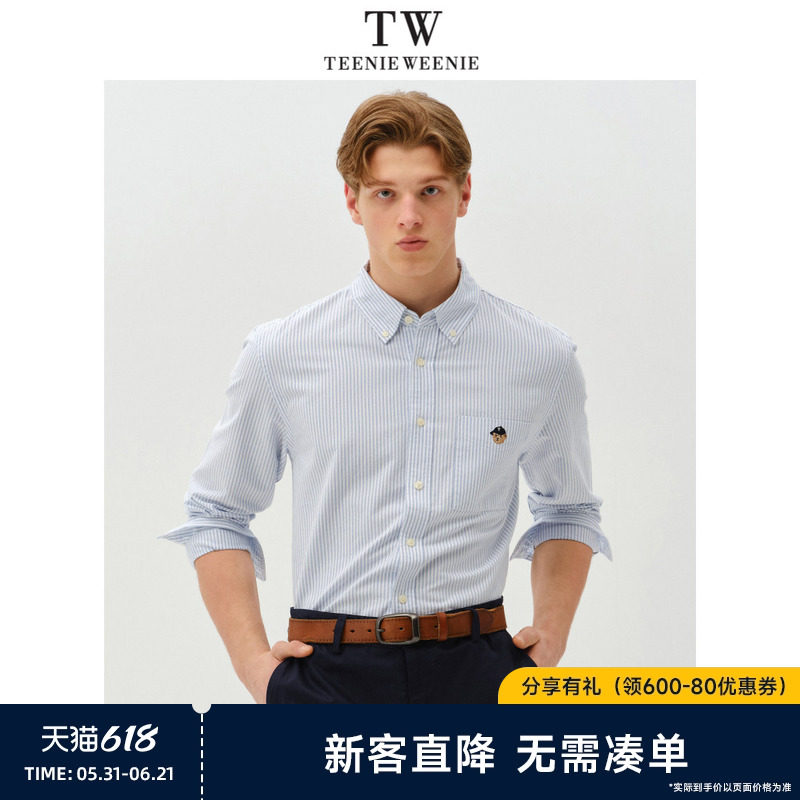 TeenieWeenie小熊情侣条纹衬衫男款美式长袖休闲上衣纯棉新款外套