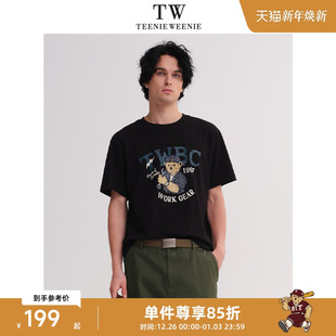 做旧纯棉印花圆领短袖 复古美式 T恤2026年春 Weenie小熊男装 Teenie