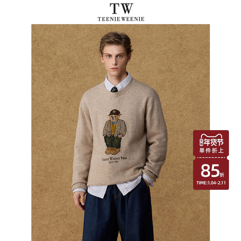 Teenie Weenie小熊男装宽松圆领保暖复古针织衫上衣新款