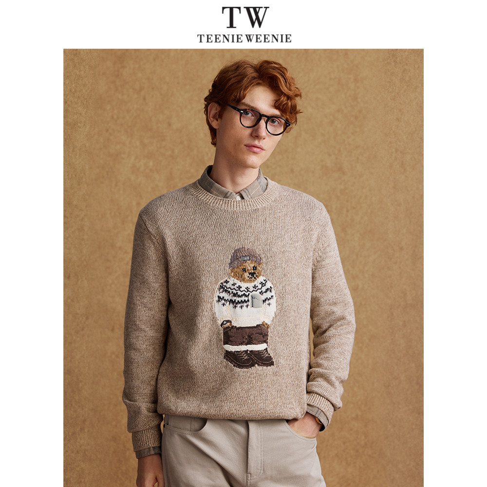 TeenieWeenie小熊男装保暖毛衣冬季刺绣圆领针织衫新款上