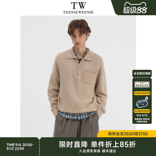 TeenieWeenie小熊男装美式学院风时尚翻领半拉链毛衣长袖上衣新款