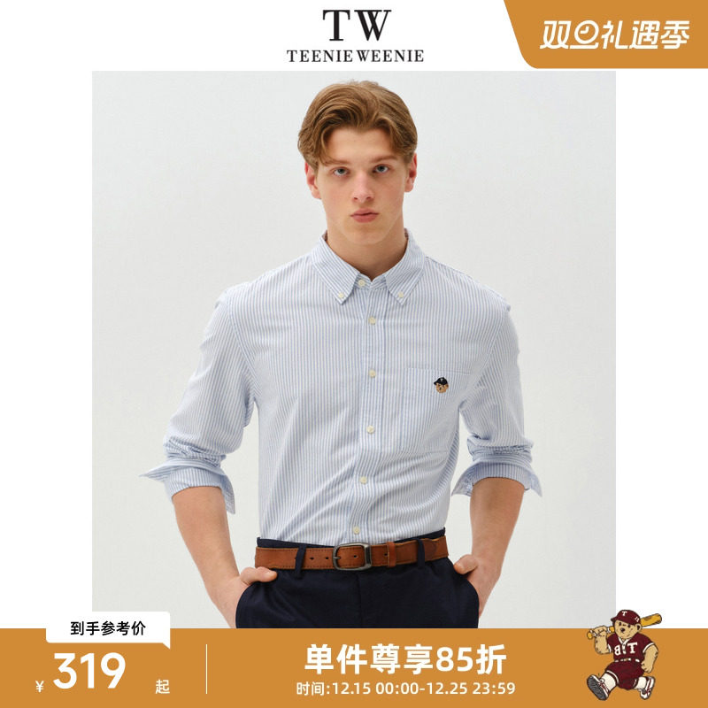 TeenieWeenie小熊情侣条纹衬衫男款美式长袖休闲上衣纯棉