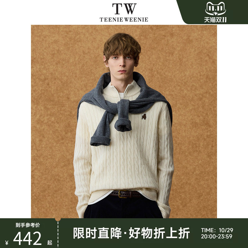 Teenie Weenie小熊男装半拉链法式复古保暖高领套头毛衣