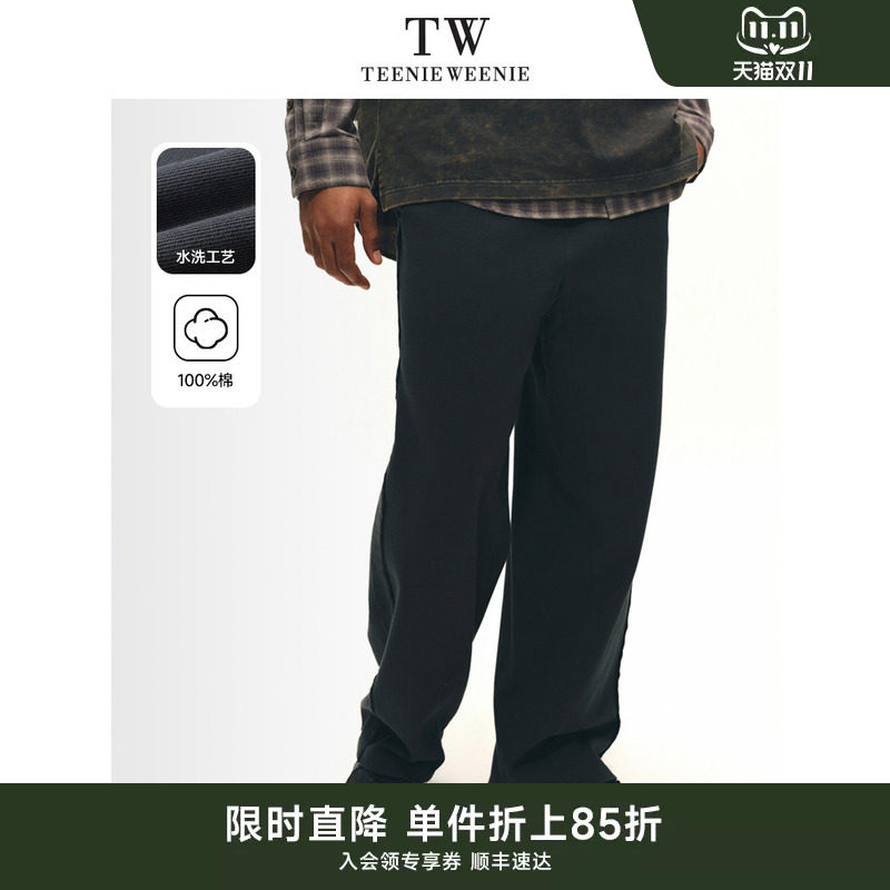 TeenieWeenie小熊男装2026年春美式运动风纯棉水洗做旧直筒卫裤