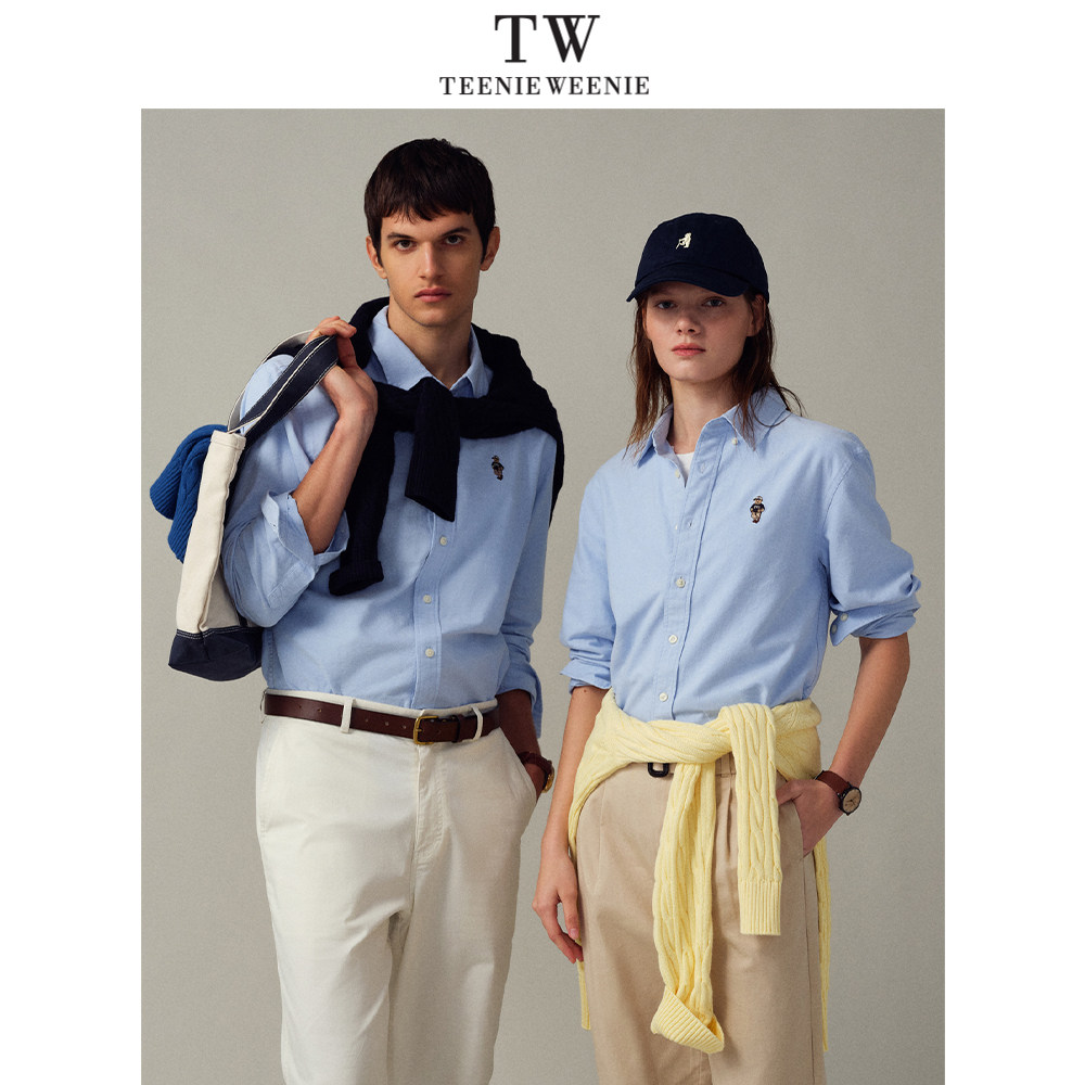 Teenie Weenie小熊男装简约舒适商务休闲牛津纺纯色长袖