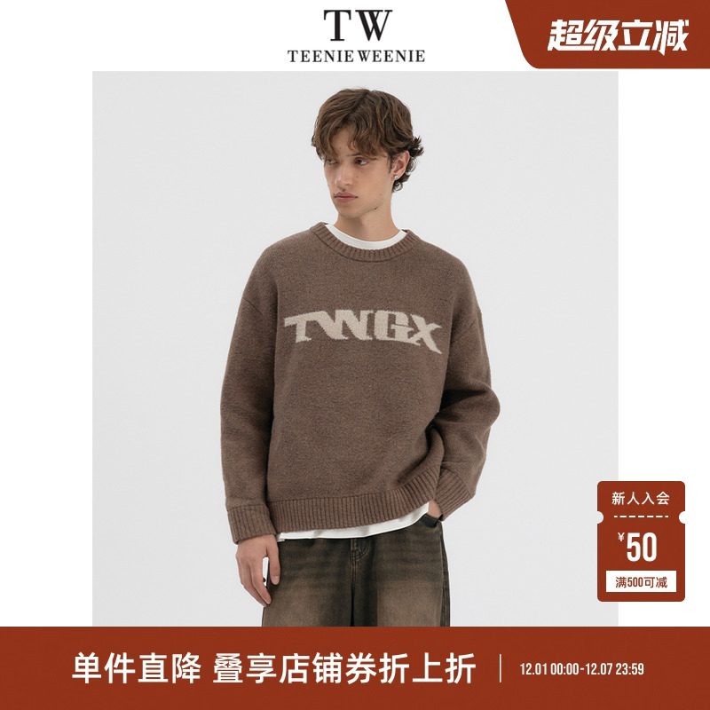 Teenie Weenie小熊男装撞色字母提花厚实保暖宽松慵懒风圆领毛衣