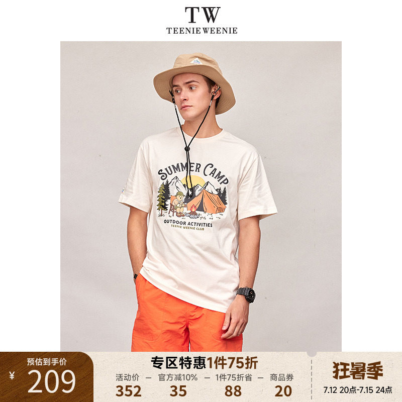 TeenieWeenie小熊男装2023夏季新款时尚宽松休闲圆领印花短袖T恤