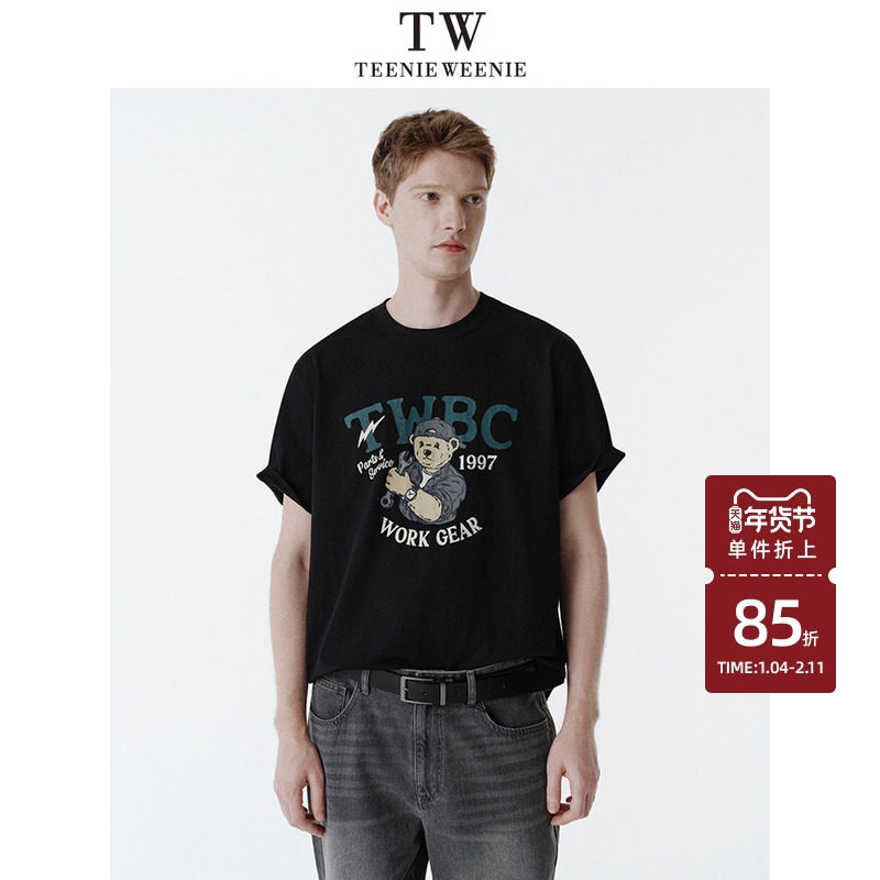 Teenie Weenie小熊男装复古美式做旧纯棉印花圆领短袖T