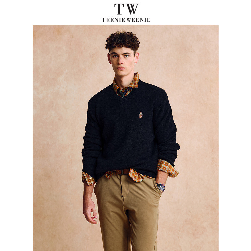 【何洛洛同款】TeenieWeenie小熊男装保暖V领毛衣上衣针