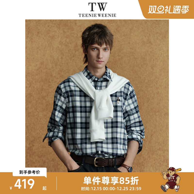 Teenie Weenie小熊男装休闲简约格纹美式复古日常宽松纯
