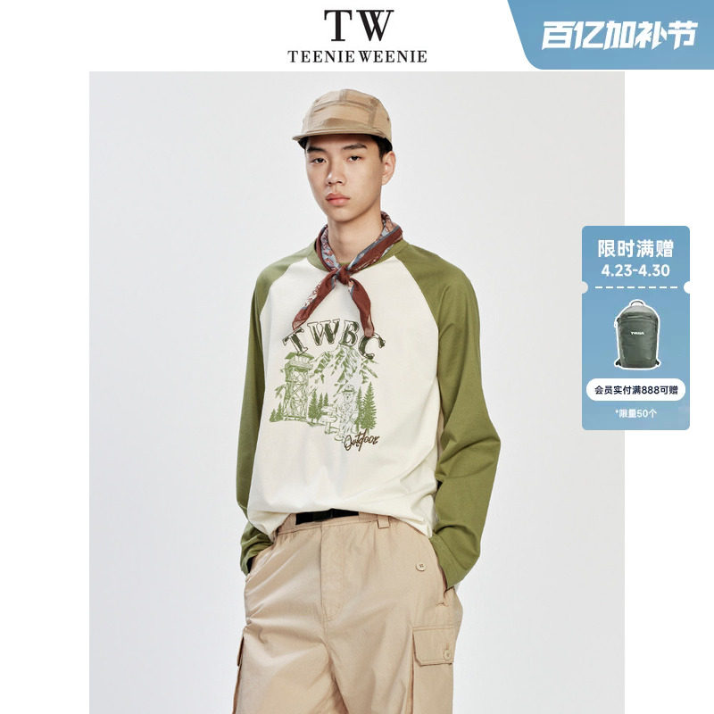 TeenieWeenie小熊男装2026年夏季凉感长绒棉宽松插肩袖版长袖T恤
