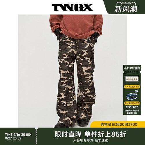 TeenieWeenie小熊男装2026年秋季时尚户外迷彩印花牛仔工装休闲裤