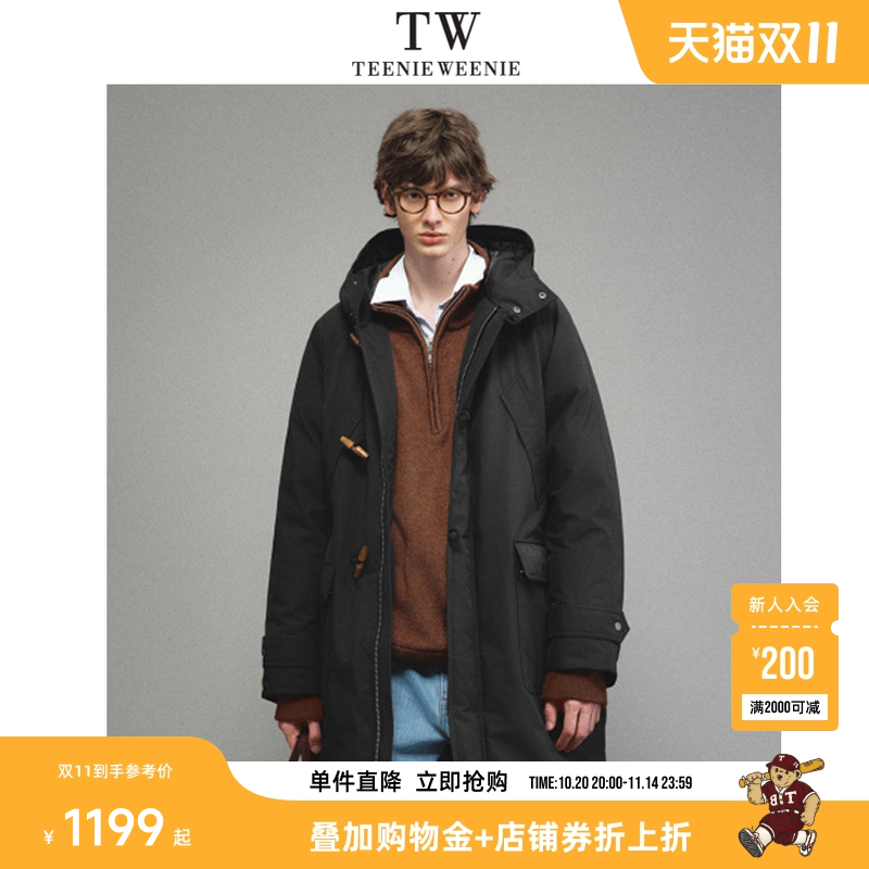 Teenie Weenie小熊男装轻盈三防90鸭绒防风连帽牛角扣长款羽绒服