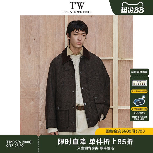 TeenieWeenie小熊男装复古法式插肩宽松中性风毛呢外套