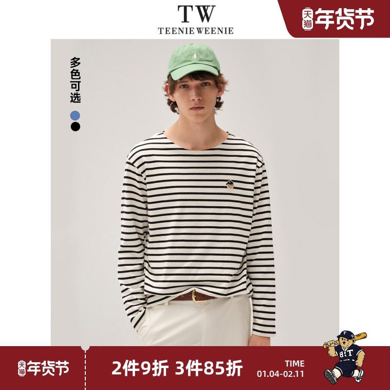 TeenieWeenie小熊男装细条纹T恤2025夏季新款简约圆