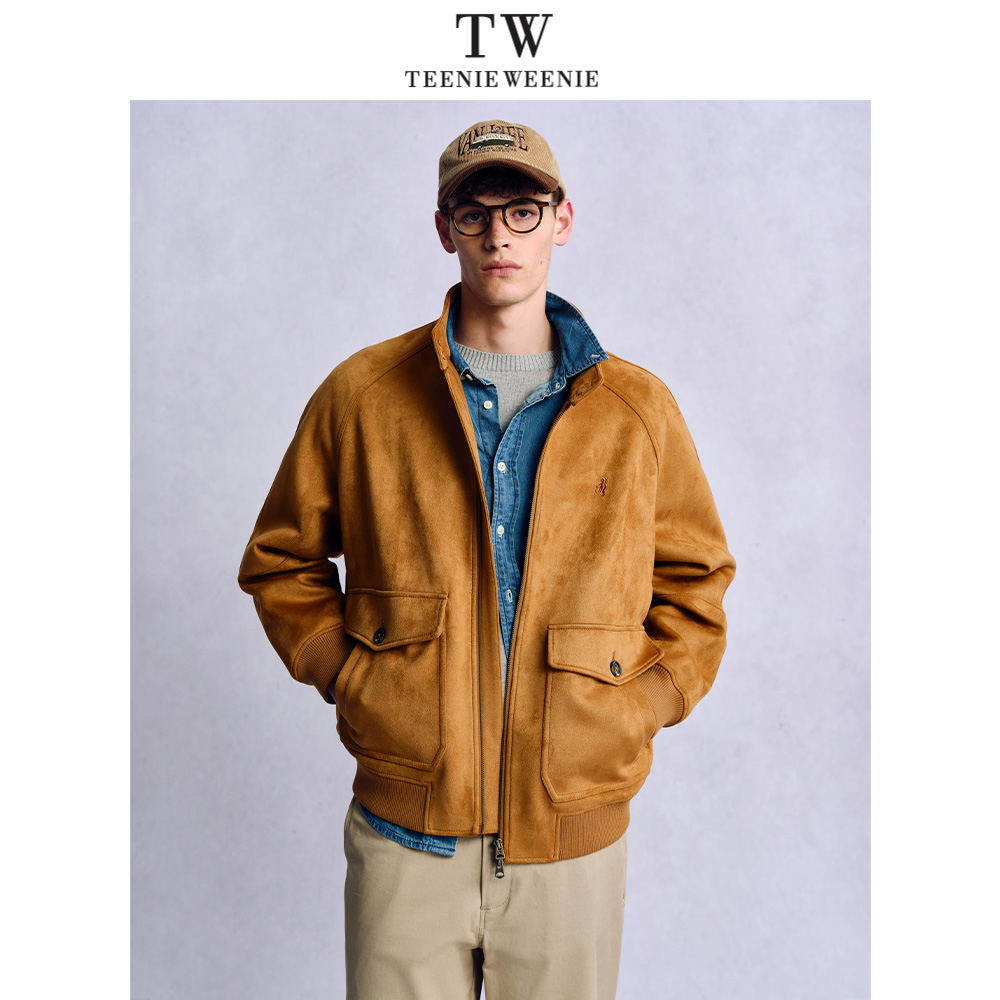Teenie Weenie小熊男装复古工装风仿麂皮廓形骨感美拉德休闲夹克