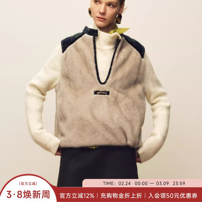 MARCHEN宽松刺绣抽绳小银狐背心