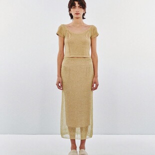 SWAYING 安格集合店 25PF肩部镂空短袖针织衫棉麻混纺直筒半身裙
