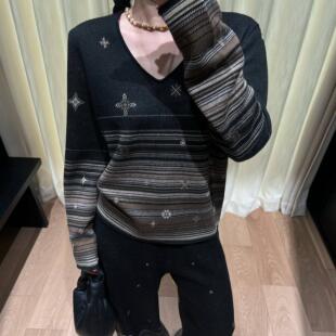 SWAYING 安格集合店 25PS早春复古v领雪花提花针织套衫毛衣长裤女