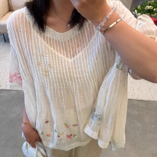 衬衫 25SS春夏印度手工真丝印花拼接压褶花边短袖 安格集合店 EKA