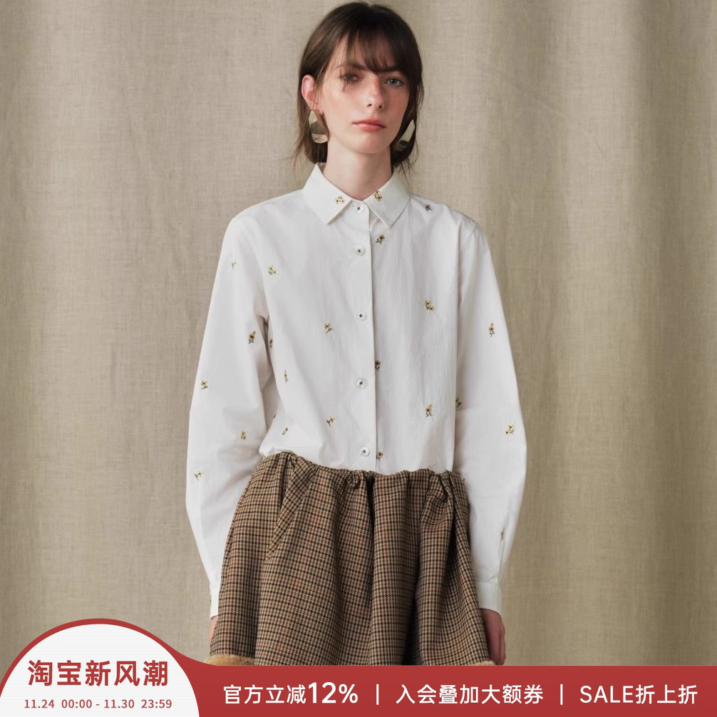 MARCHEN浮花翻领东方旅行衬衫女