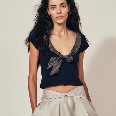 MARCHEN优雅棉质降落上衣T恤上衣