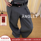 Copy Express 安格集合店 Fax 24SS春夏格纹羊毛宽腰头阔腿西裤 长