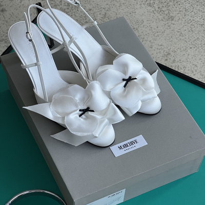 休闲象牙白花嫁真丝高跟鞋女款