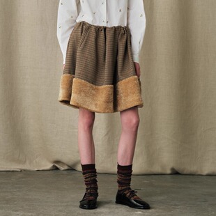 MARCHEN 安格集合店 25AW秋冬百搭松紧腰褶皱A字拼接天空岛半身裙