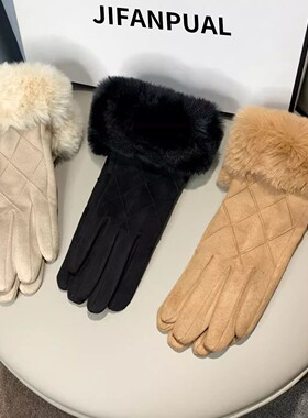 冬季新款女士加绒加厚保暖手套