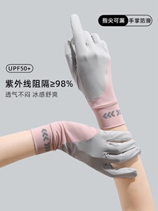 防晒手套女防紫外线夏季冰丝薄款防滑露指触屏专业开车骑车手套