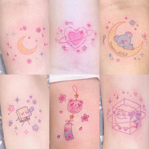 14张少女心卡通可爱纹身贴防水持久小清新ins风彩色个性贴纸