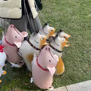 走路气球柯基小狗猪恐龙牵绳溜达站立动物网红款生日派对毕业道具